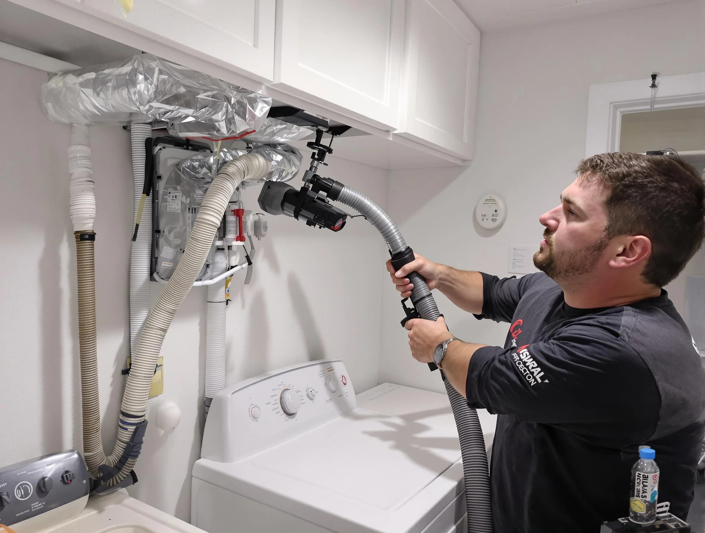 North Andover Dryer Vent Cleaning certified technician performing safety-focused gas dryer vent cleaning in North Andover