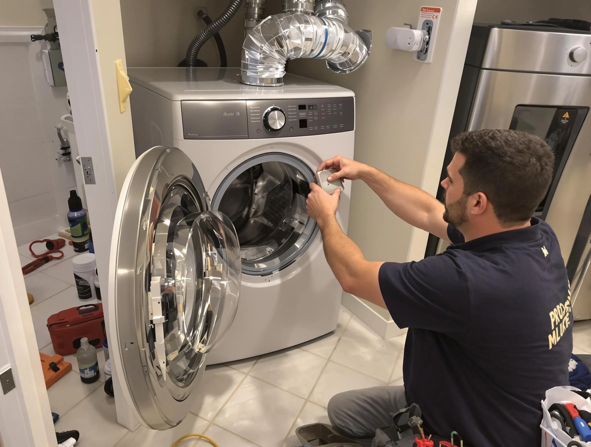 North Andover Dryer Vent Cleaning technician performing precise dryer vent hose installation in North Andover
