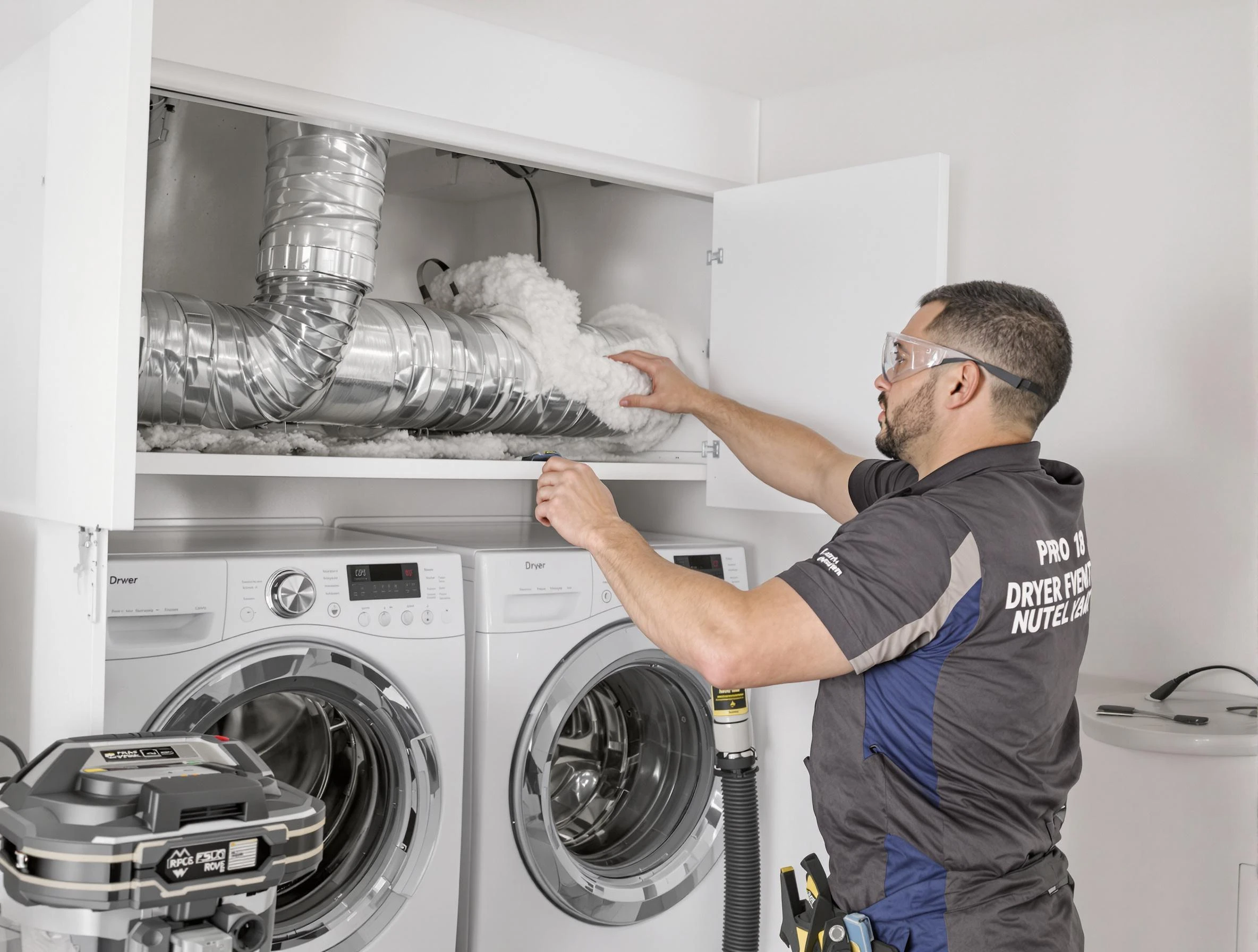 North Andover Dryer Vent Cleaning certified technician performing specialized gas dryer vent cleaning in North Andover